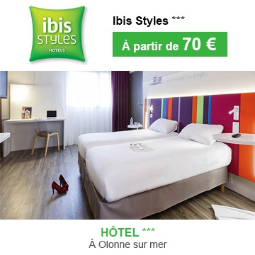 Petit déjeuner et wifi illimité inclus dans tous les prix de l'ibis Styles-Olonne sur Mer. A seulement 5 mn en voiture de la grande plage, du centre ville et de la gare. Accès facile et rapide pour rejoindre les principaux axes routiers. Chambres familles jusqu'à 4 personnes. Pour vos loisirs ou en voyages d'affaires, découvrez nos chambres design et climatisées. Venez découvrir la ville du Vendée Globe. Restaurants à proximité immédiate. Accueil 24h/24. Parking gratuit, clos et sécurisé.