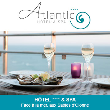 Au coeur de la Baie des Sables d'Olonne, l'Atlantic Hôtel offre un panorama fantastique en prise directe avec l'océan.
Que vous veniez pour un week-end cocooning ou pour un séjour détente, l'Atlantic Hôtel est le point de départ idéal pour de nombreuses visites et activités.
